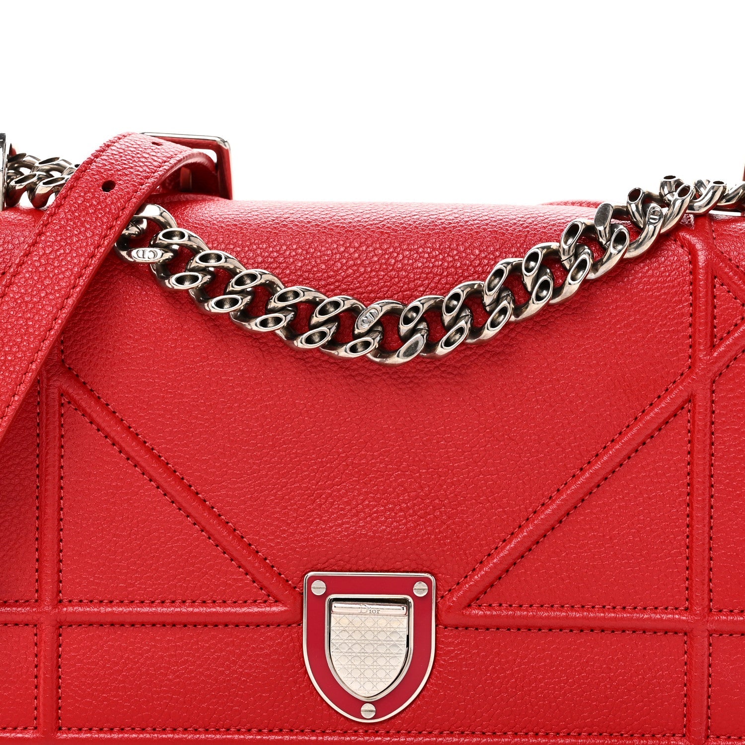 Grained Calfskin Small Diorama Flap Bag Red