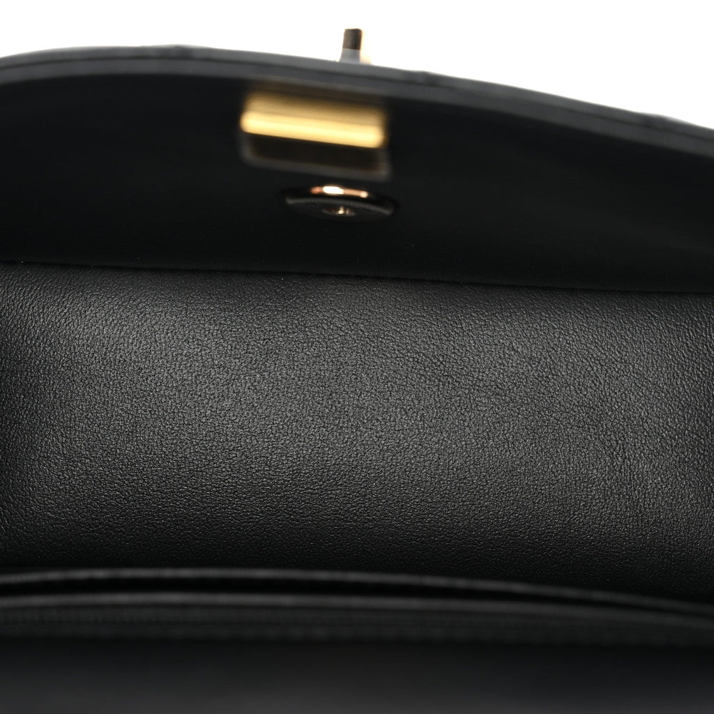 Lambskin Quilted Mini Top Handle Rectangular Flap Black
