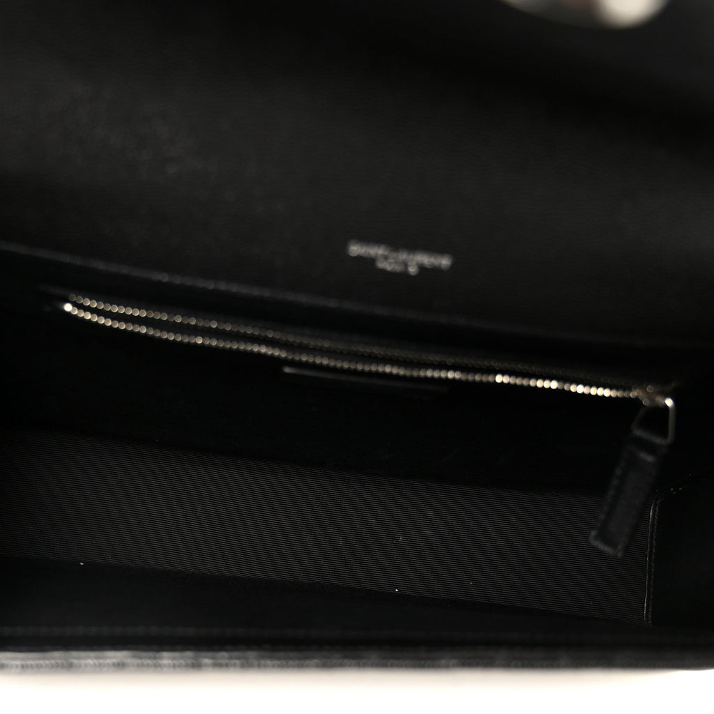 Grain De Poudre Textured Mixed Matelasse Large Triquilt Monogram Satchel Black