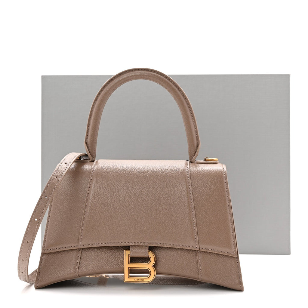 Grained Calfskin Small Hourglass Top Handle Bag Mink Grey