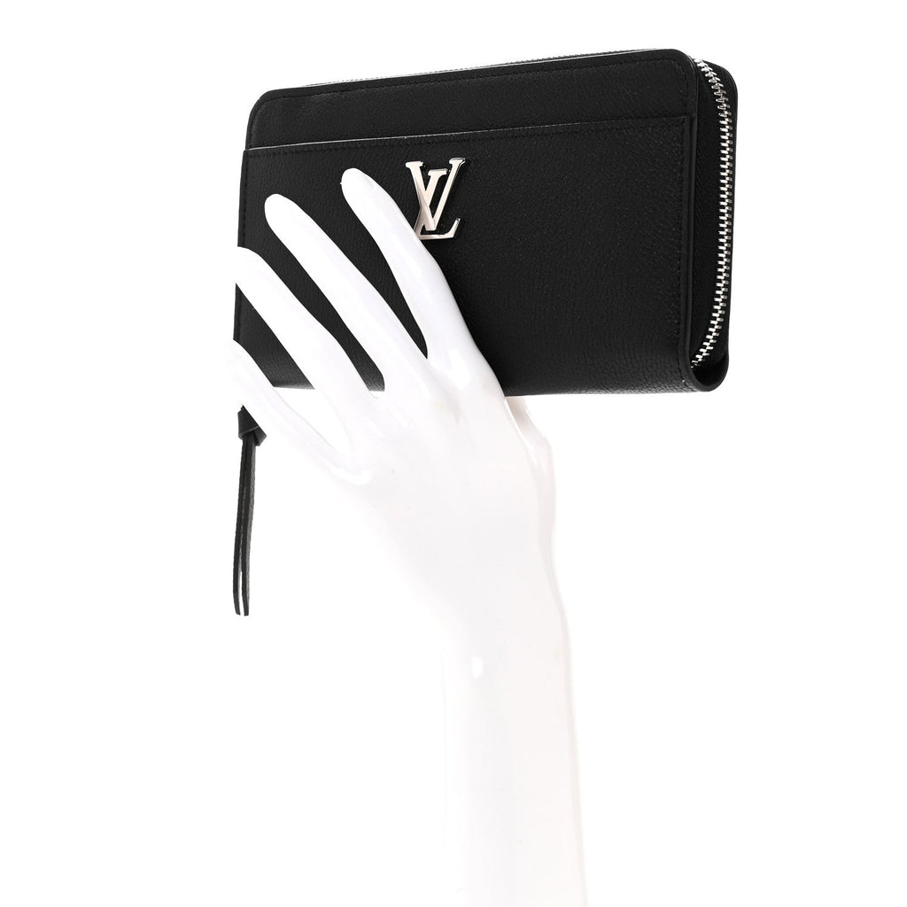 Calfskin Zippy Lockme Wallet Black