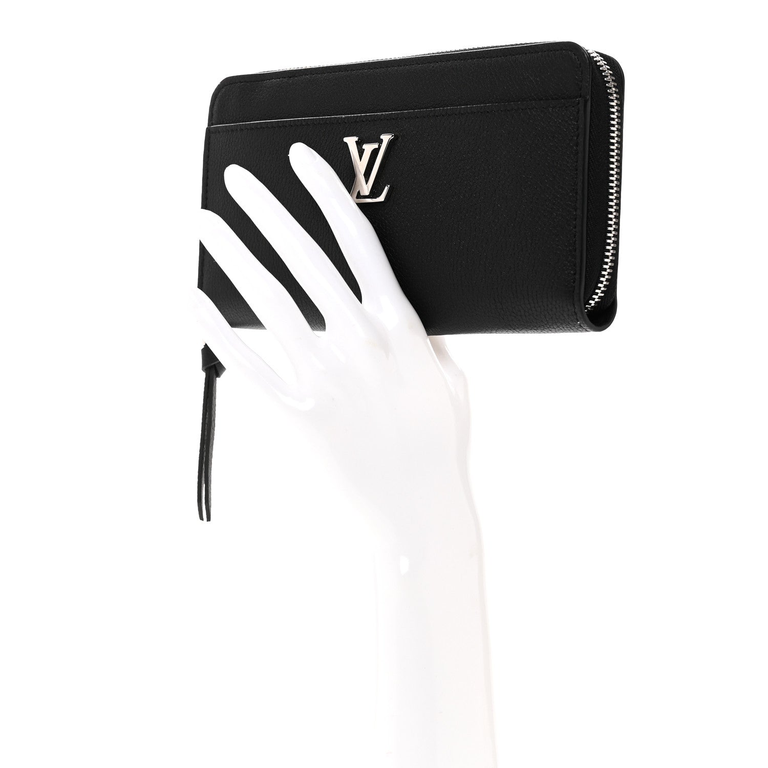 Calfskin Zippy Lockme Wallet Black