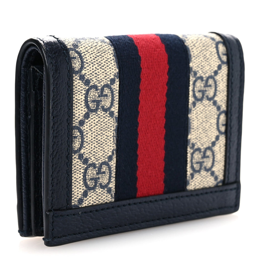 GG Supreme Monogram Textured Dollar Calfskin Web Ophidia  Case Beige Blue