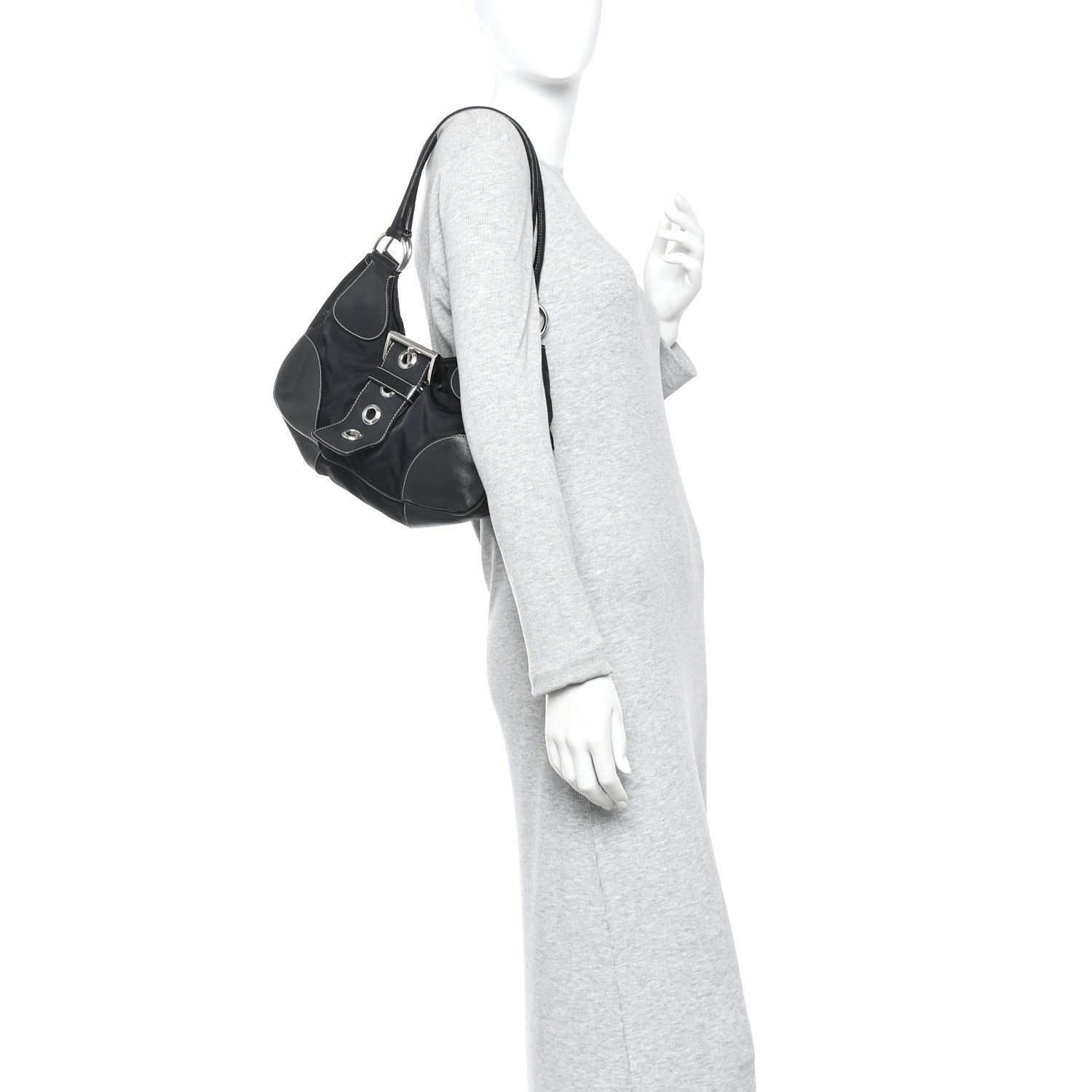 Tessuto Nylon Moon Shoulder Bag Black