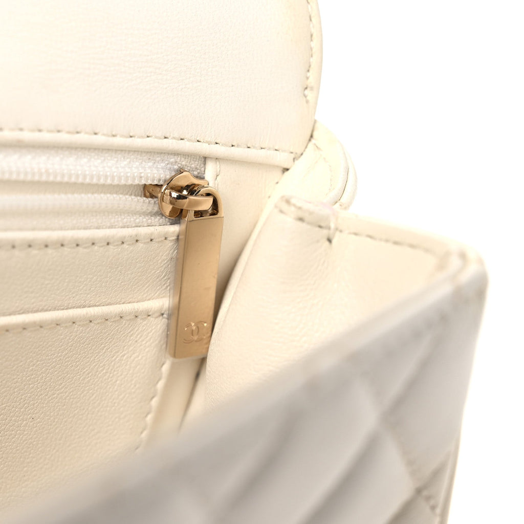 Lambskin Quilted Mini Crystal Top Handle Rectangular Flap White