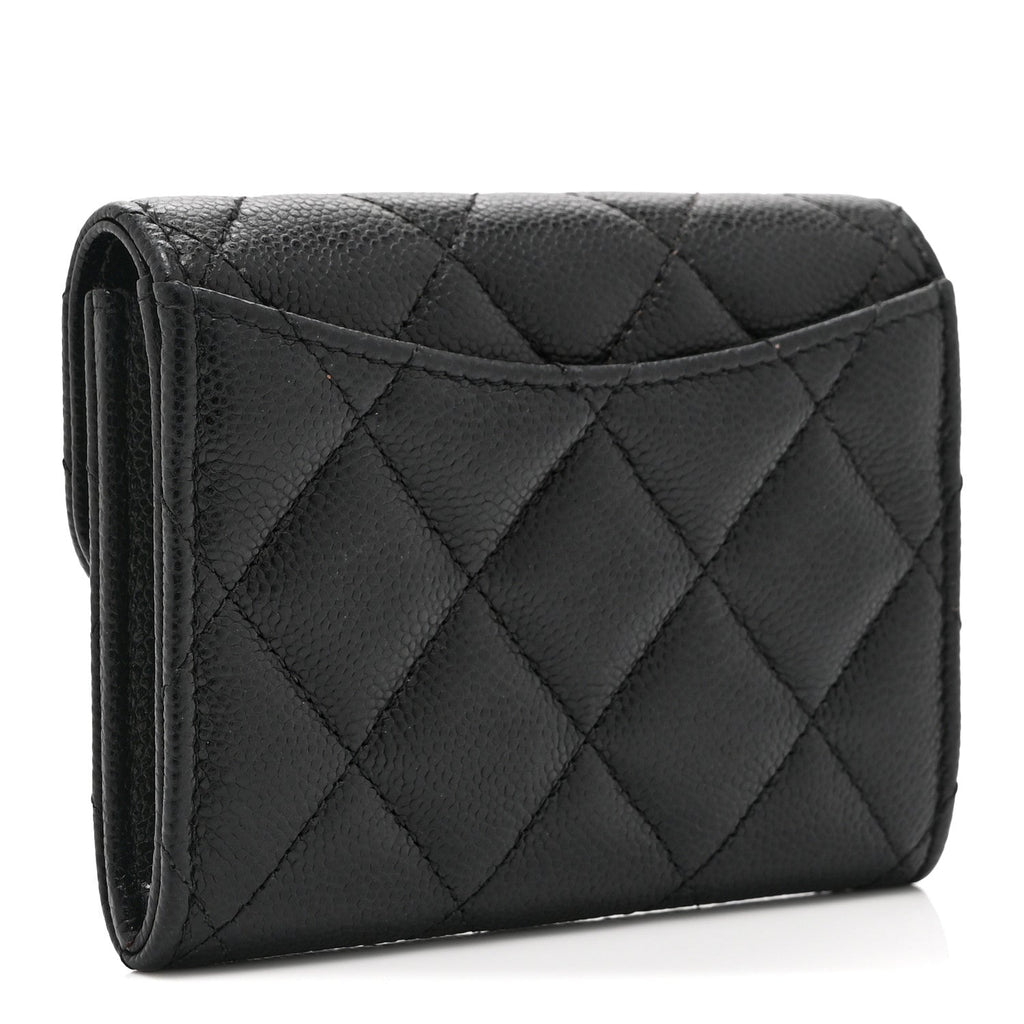 Caviar Quilted Flap  Holder Wallet Black