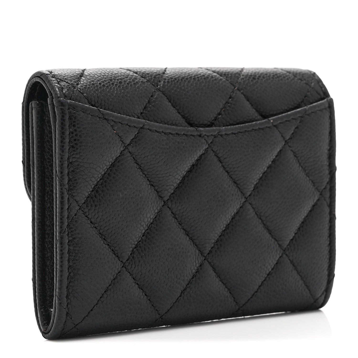 Caviar Quilted Flap  Holder Wallet Black