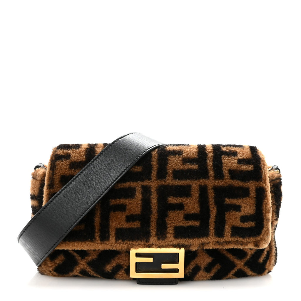Shearling Vitello Dolce Macro FF 1974 Baguette Tobacco Black