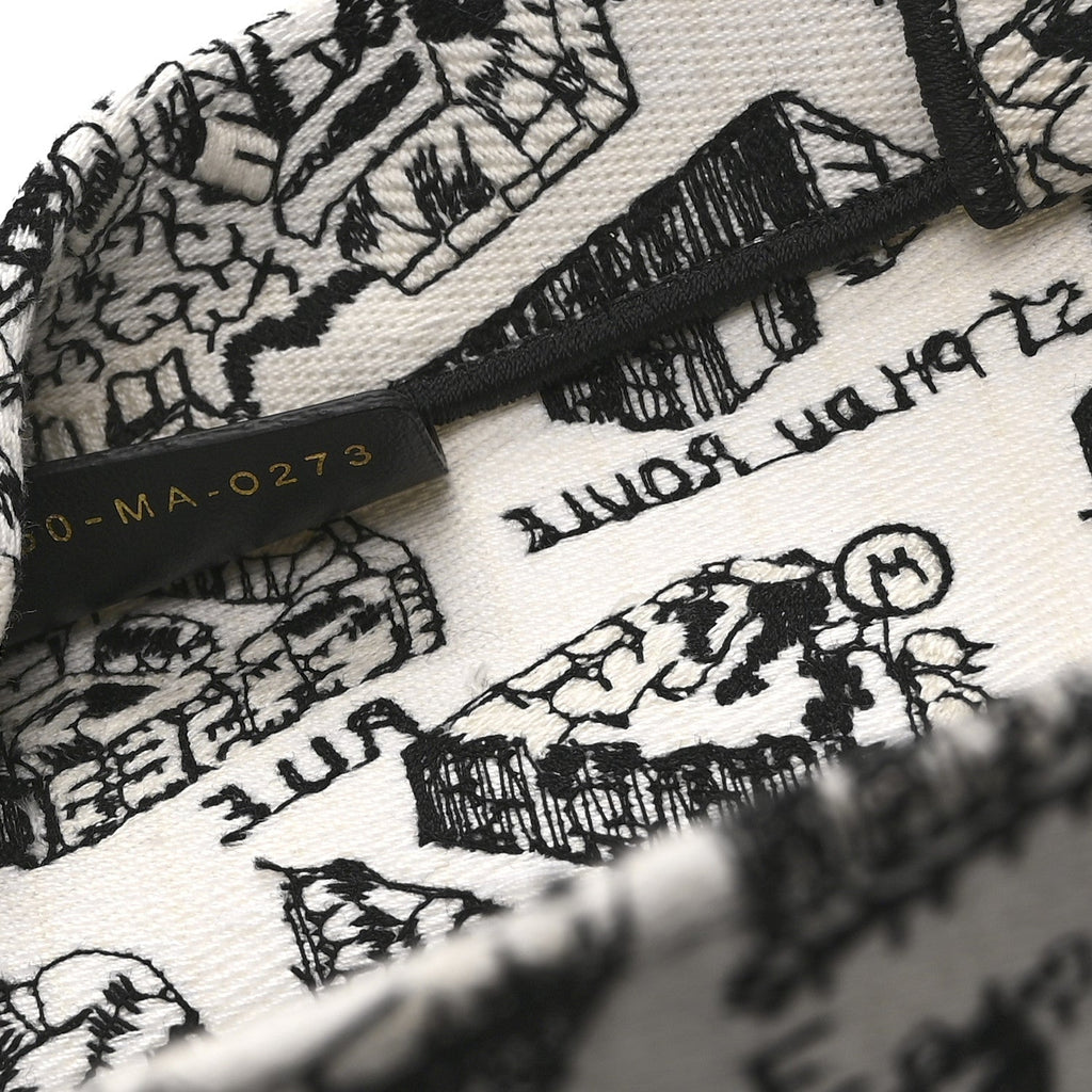 Canvas Embroidered Medium Plan De Paris Book Tote White Black