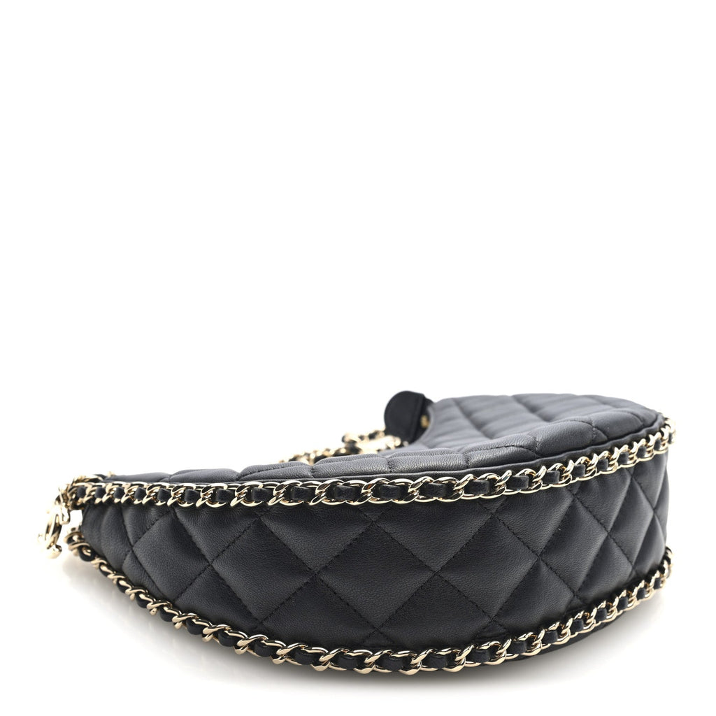 Lambskin Quilted Small Hobo Bag Black