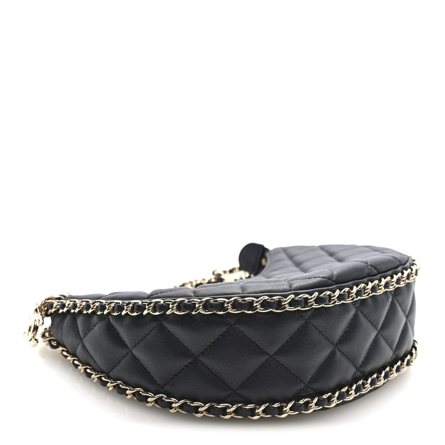 Lambskin Quilted Small Hobo Bag Black