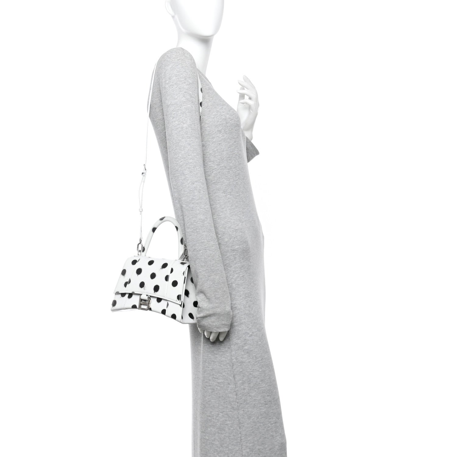 Smooth Calfskin Spray Polka Dot Small Hourglass Top Handle Bag White Black