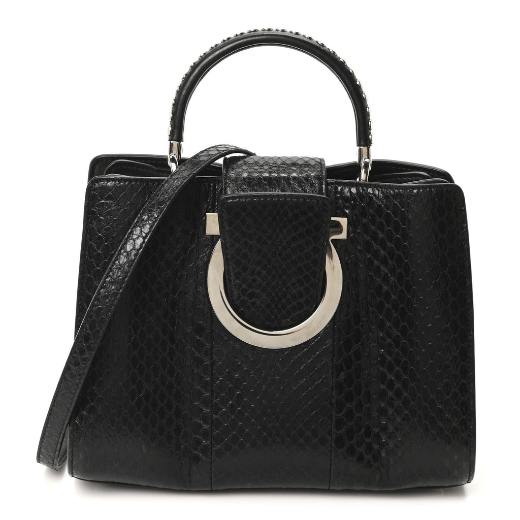 Snakeskin Studded Thalia Top Handle Black