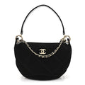 Velvet Effect Nylon Shiny Crumpled Calfskin Coco Neige Quilted Clutch With Chain Black