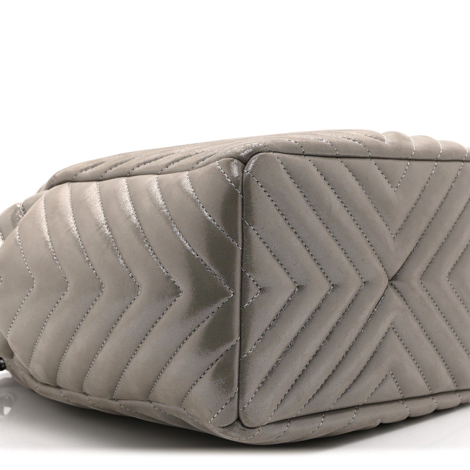 Iridescent Calfskin Chevron Small Urban Spirit Drawstring Bag Silver