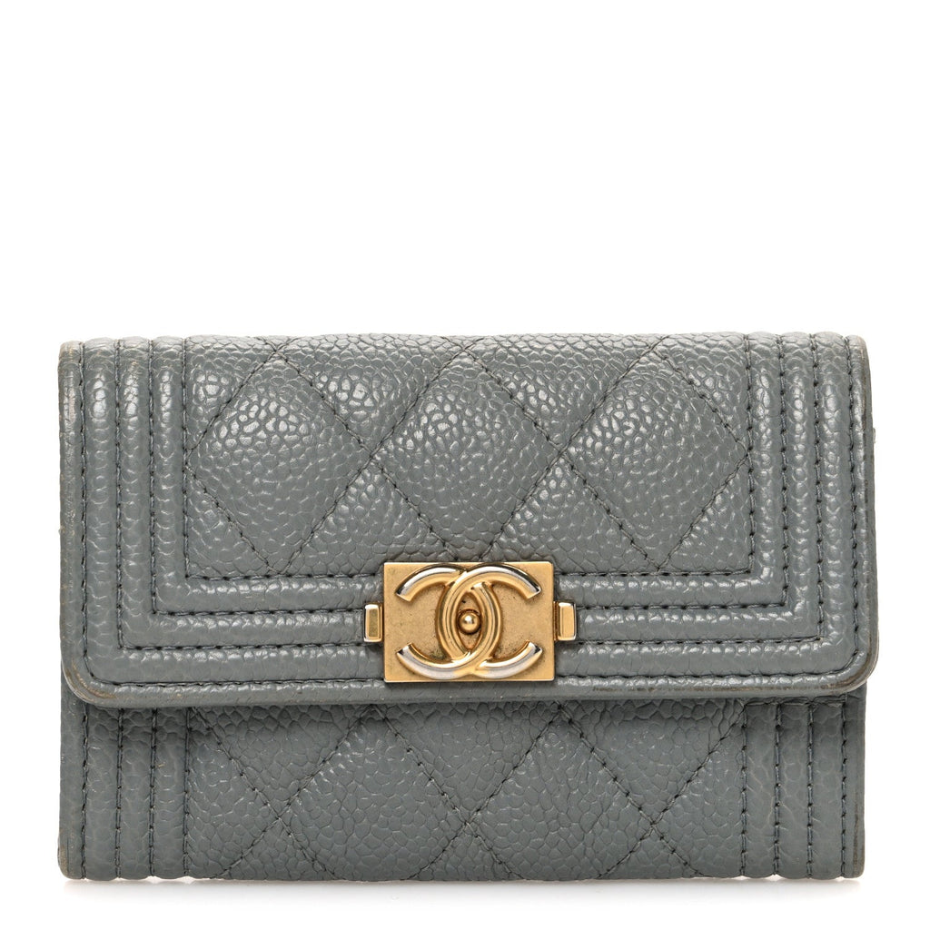 Caviar Quilted Boy Flap  Holder Grey
