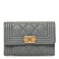 Caviar Quilted Boy Flap  Holder Grey