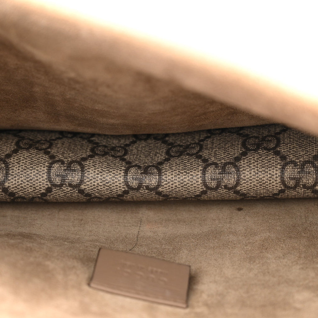 GG Supreme Monogram Suede Crystal Small Dionysus Shoulder Bag Beige Ebony Taupe
