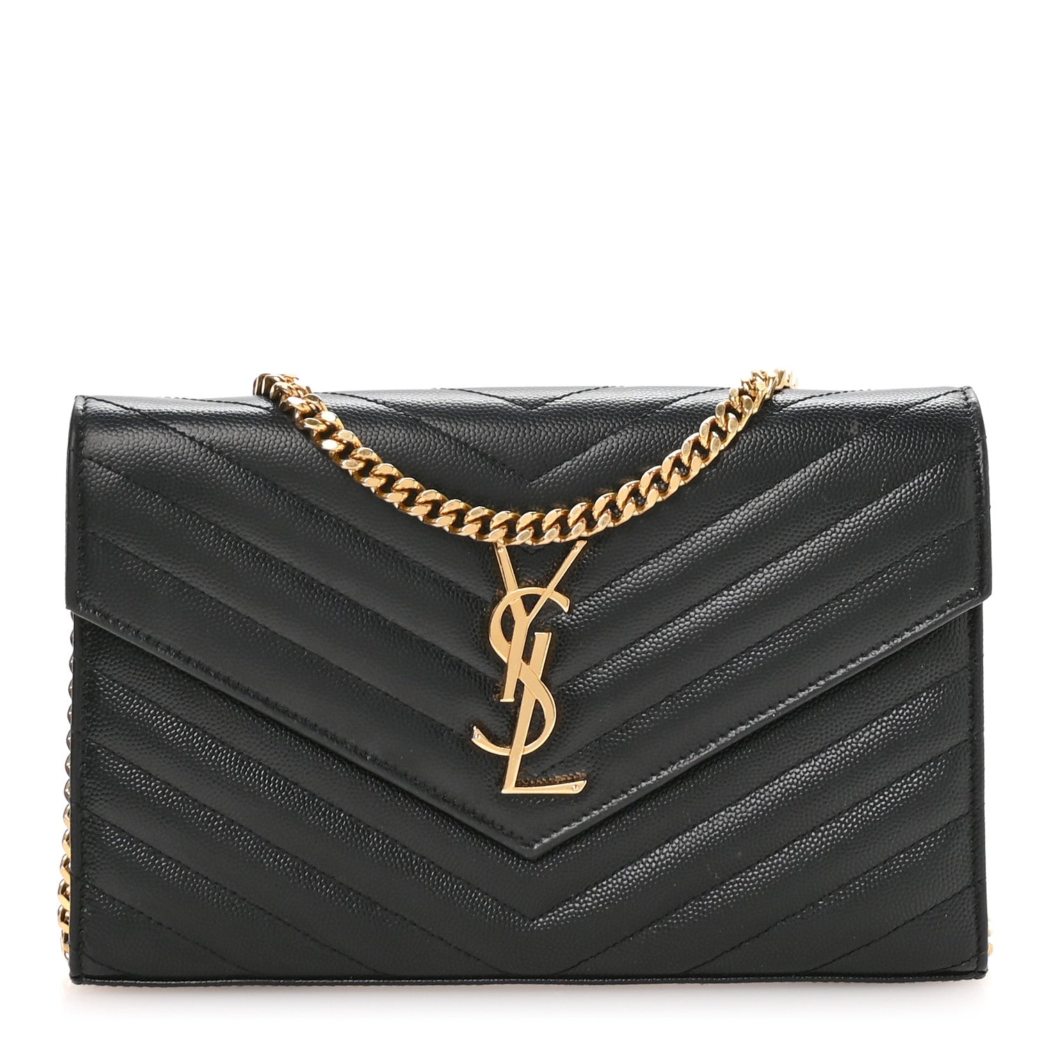 Grain De Poudre Matelasse Chevron Monogram Chain Wallet Black