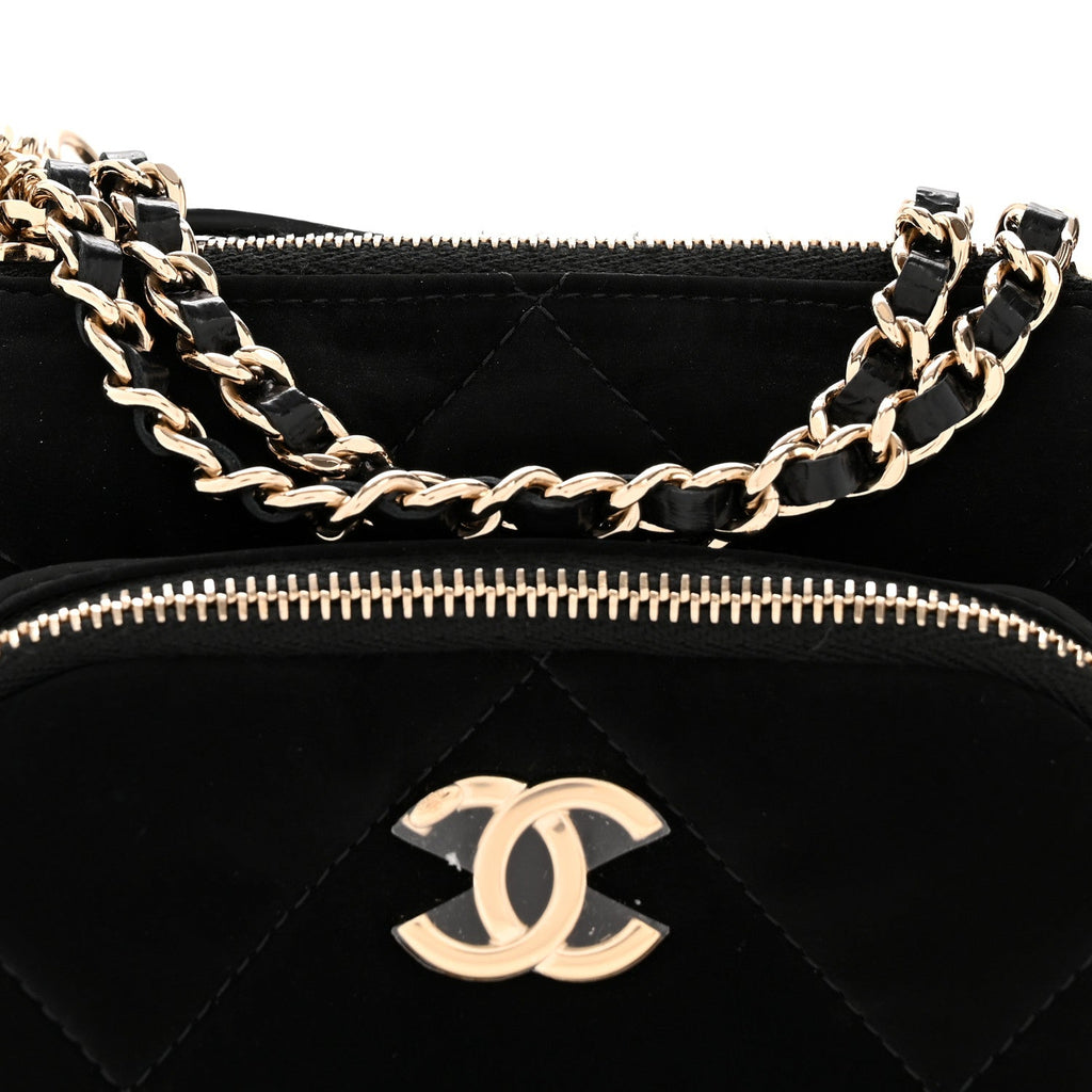 Velvet Effect Nylon Shiny Crumpled Calfskin Mini Quilted Chanel 25 Clutch With Chain Black