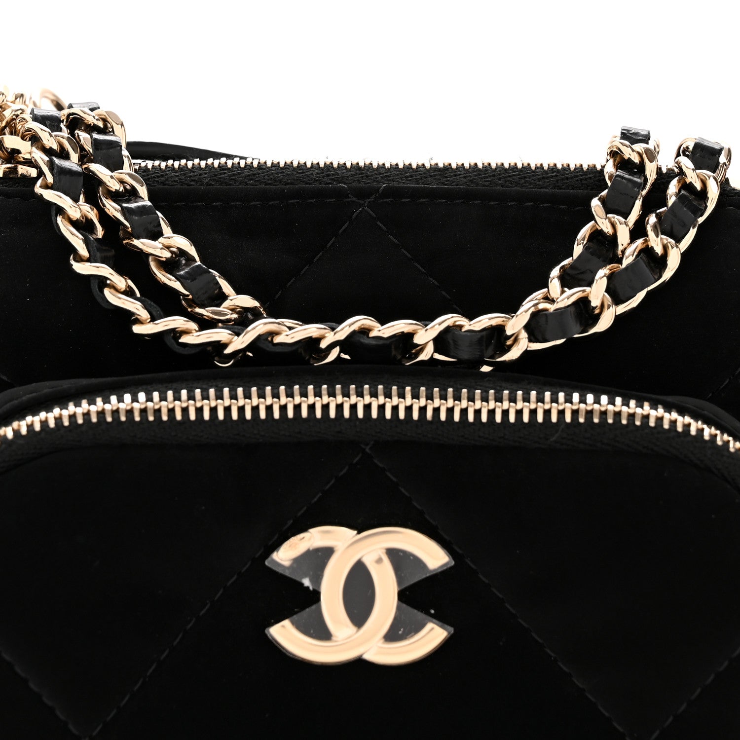 Velvet Effect Nylon Shiny Crumpled Calfskin Mini Quilted Chanel 25 Clutch With Chain Black