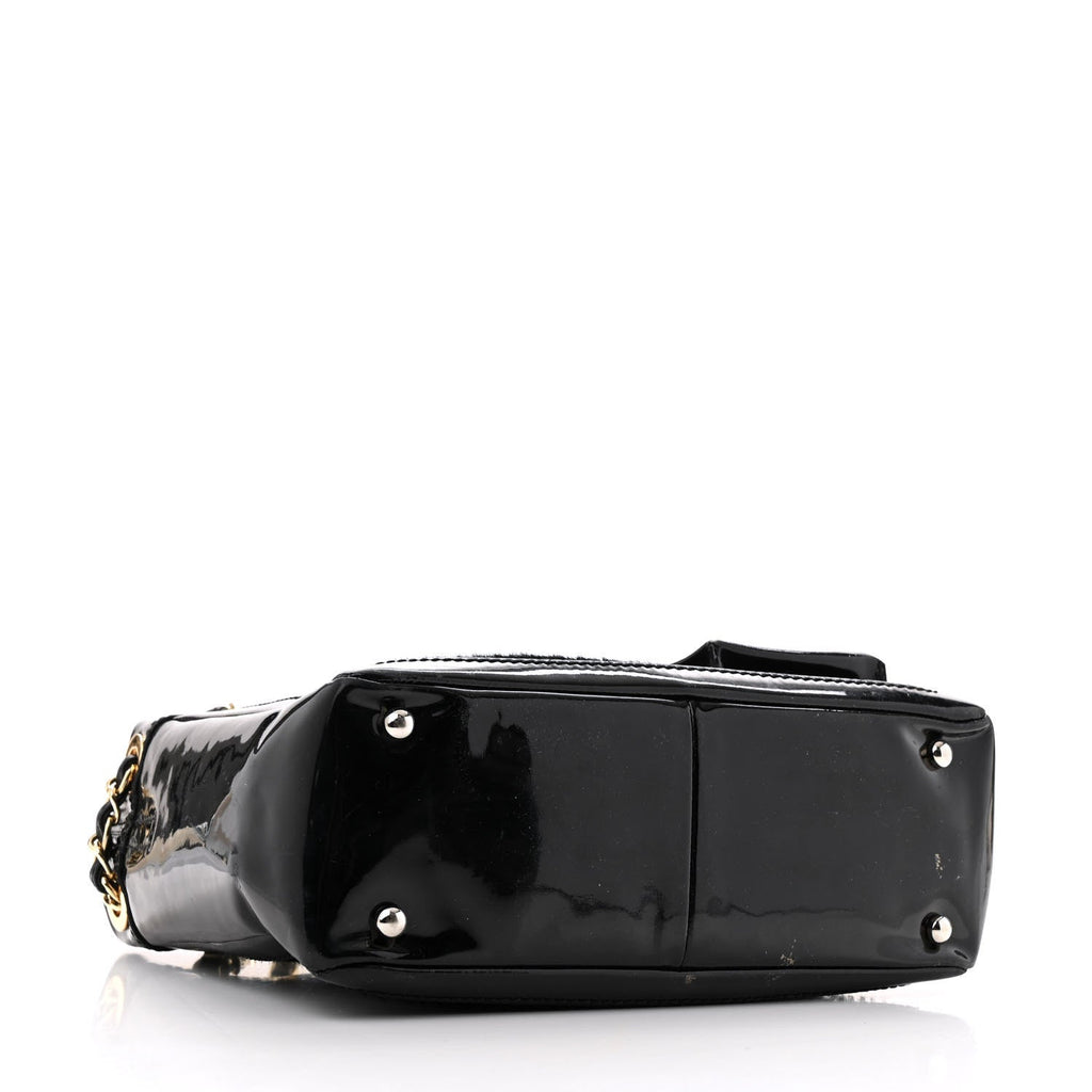 Patent Pony Hair Small Pocket Tote Black