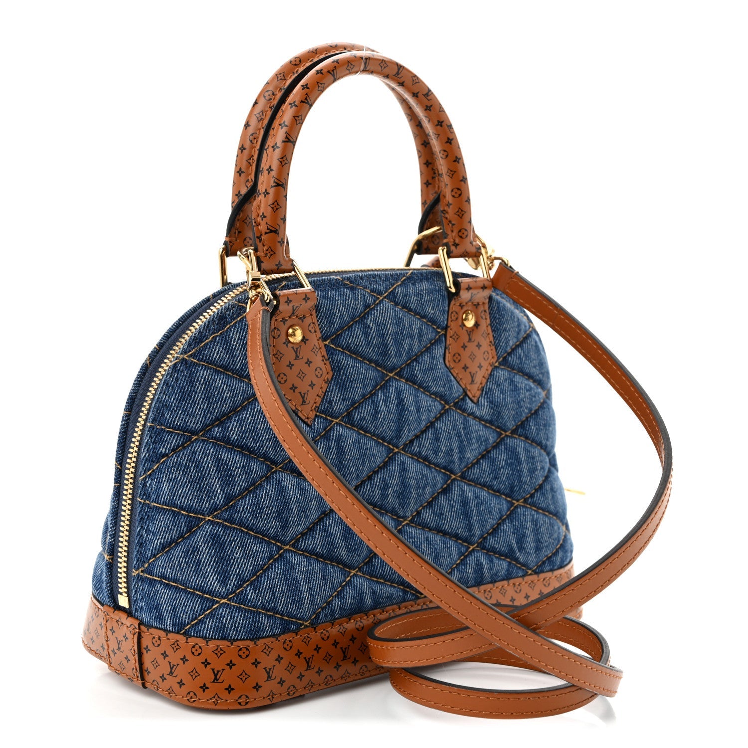 Denim Calfskin Reverse Monogram Malletage Alma BB Blue