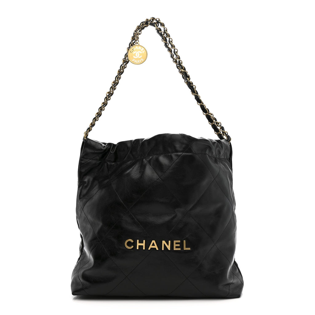 Shiny Calfskin Quilted Small Chanel 22 Black