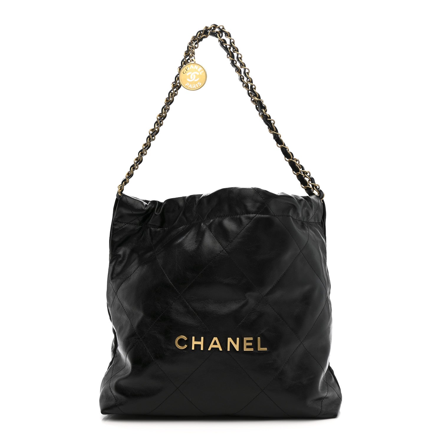 Shiny Calfskin Quilted Small Chanel 22 Black