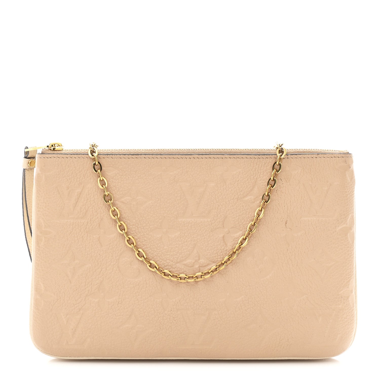 Empreinte Double Zip Pochette Beige Rose Creme