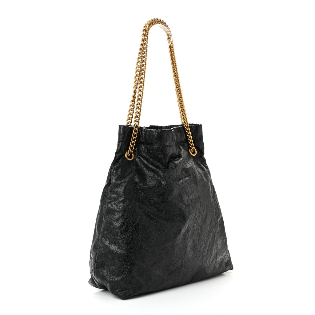 Crushed Calfskin Crush Medium Chain Tote  Black