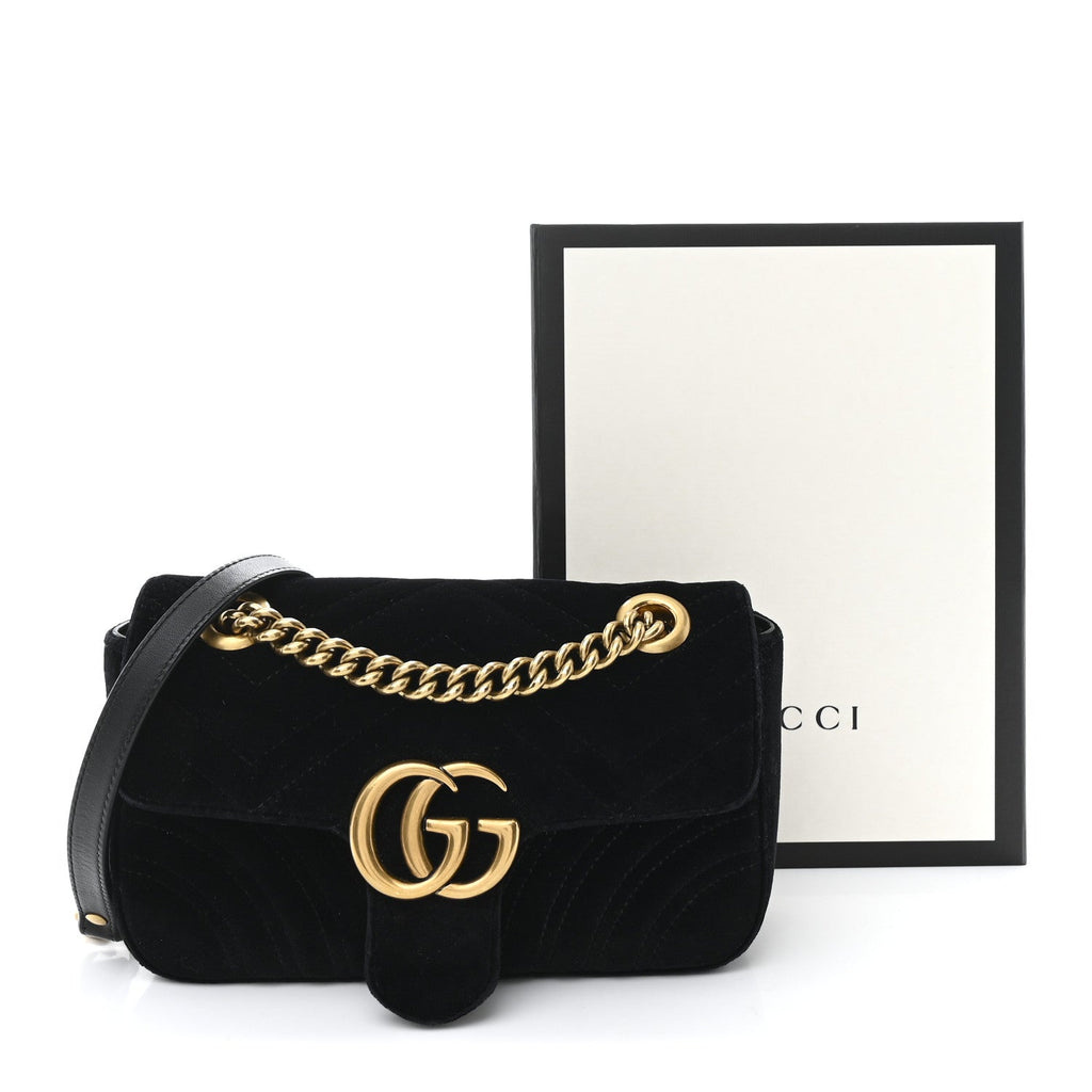 Velvet Matelasse Mini GG Marmont Shoulder Bag Black