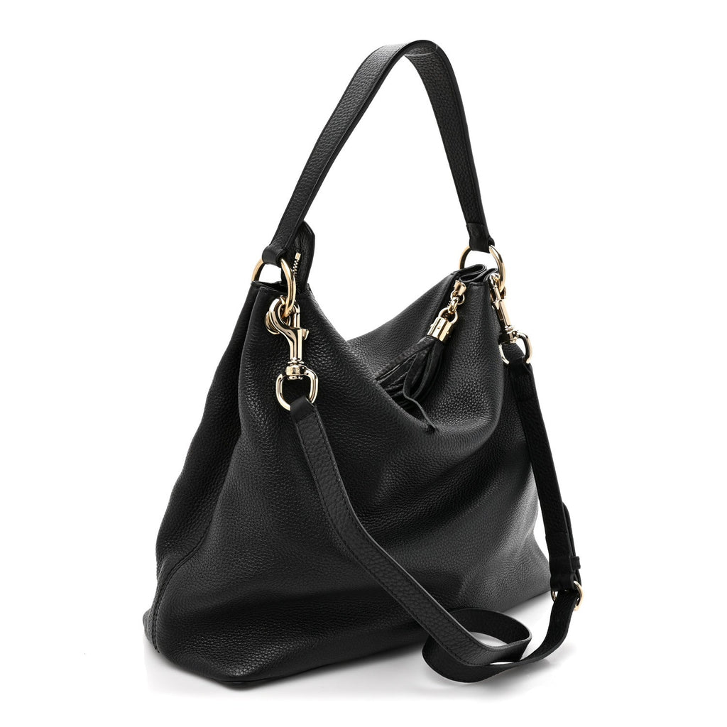 Pebbled Calfskin Large Soho Hobo Black