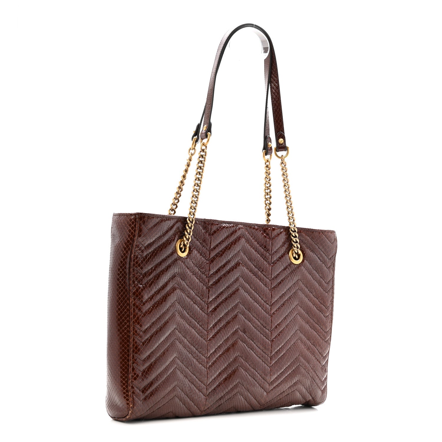 Snakeskin Matelasse Medium GG Marmont Slim Tote Brown