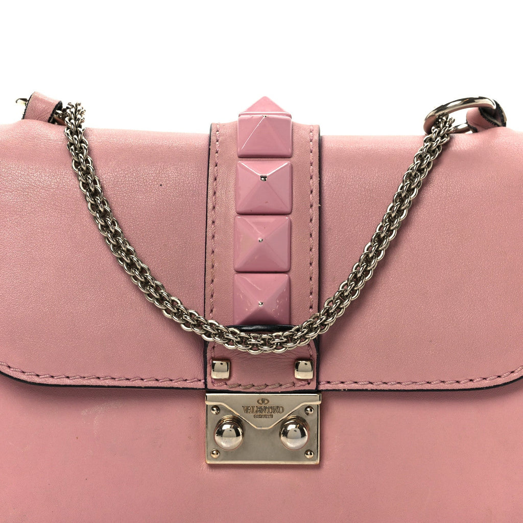 Vitello Enamel Small Glam Lock Rockstud Flap Water Rose