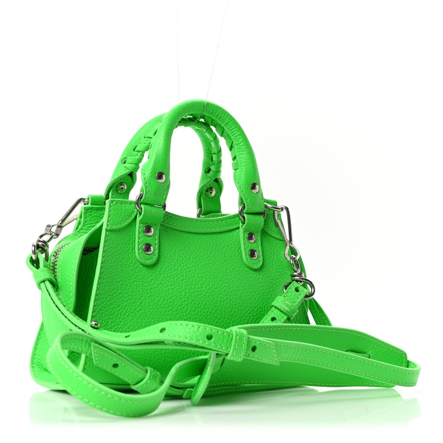 Grained Calfskin Neo Classic Silver Hardware Nano City Crossbody Fluo Green