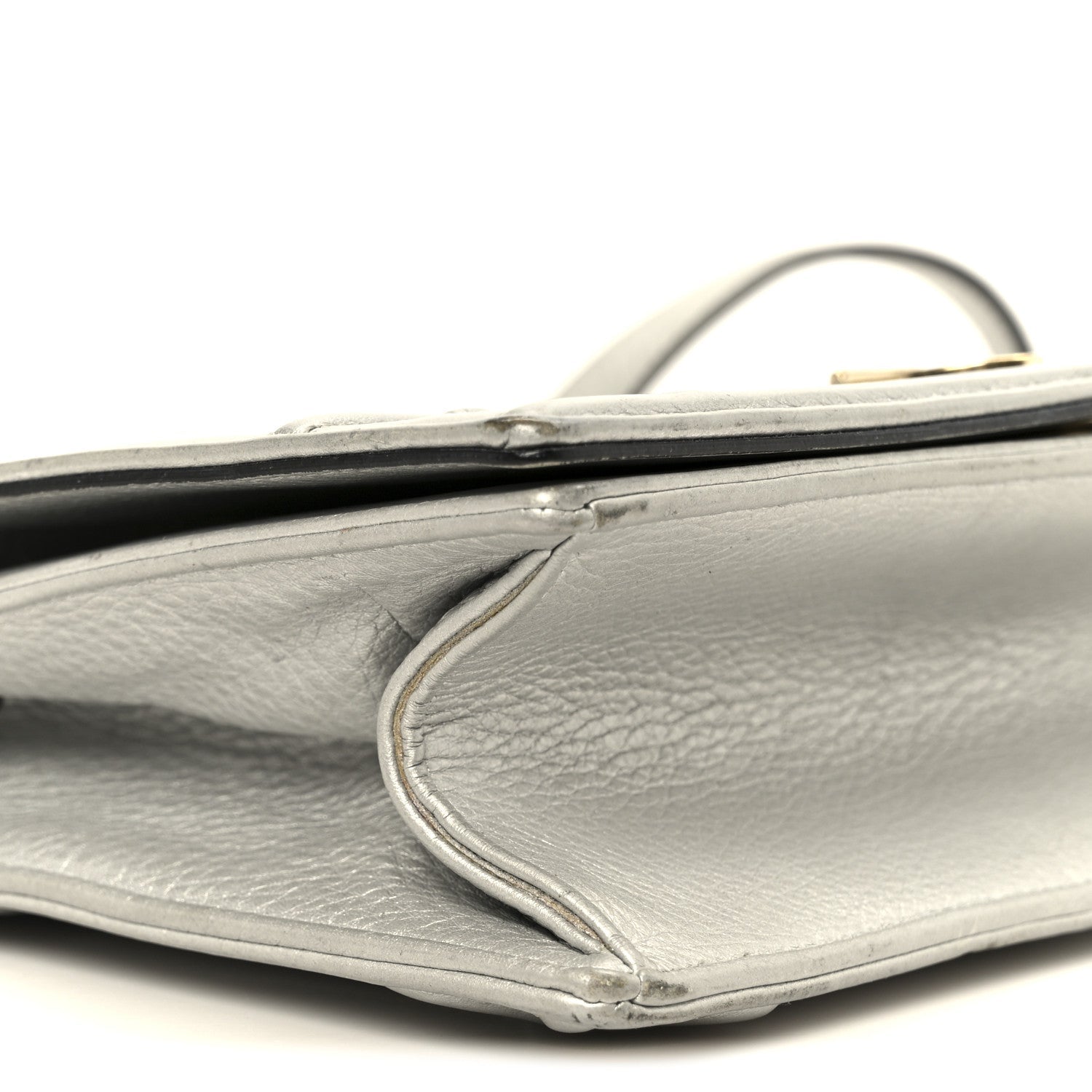 Metallic Grained Calfskin Medium Diorama Flap Bag Silver