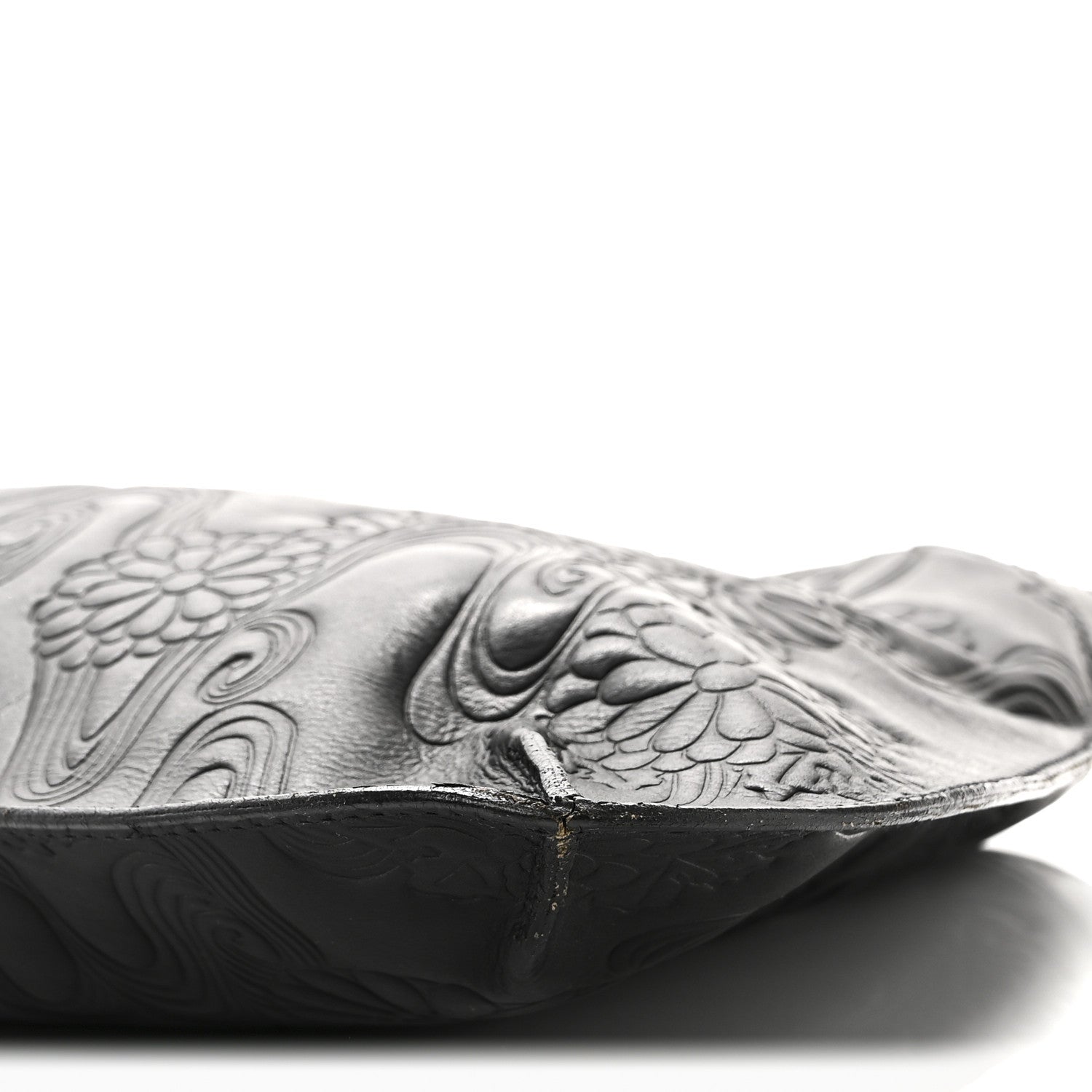 Calfskin Embossed Floral Shoulder Bag Black