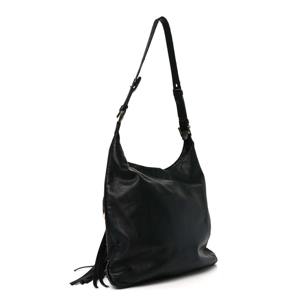 Calfskin Palazzo Fringe Shoulder Bag Black