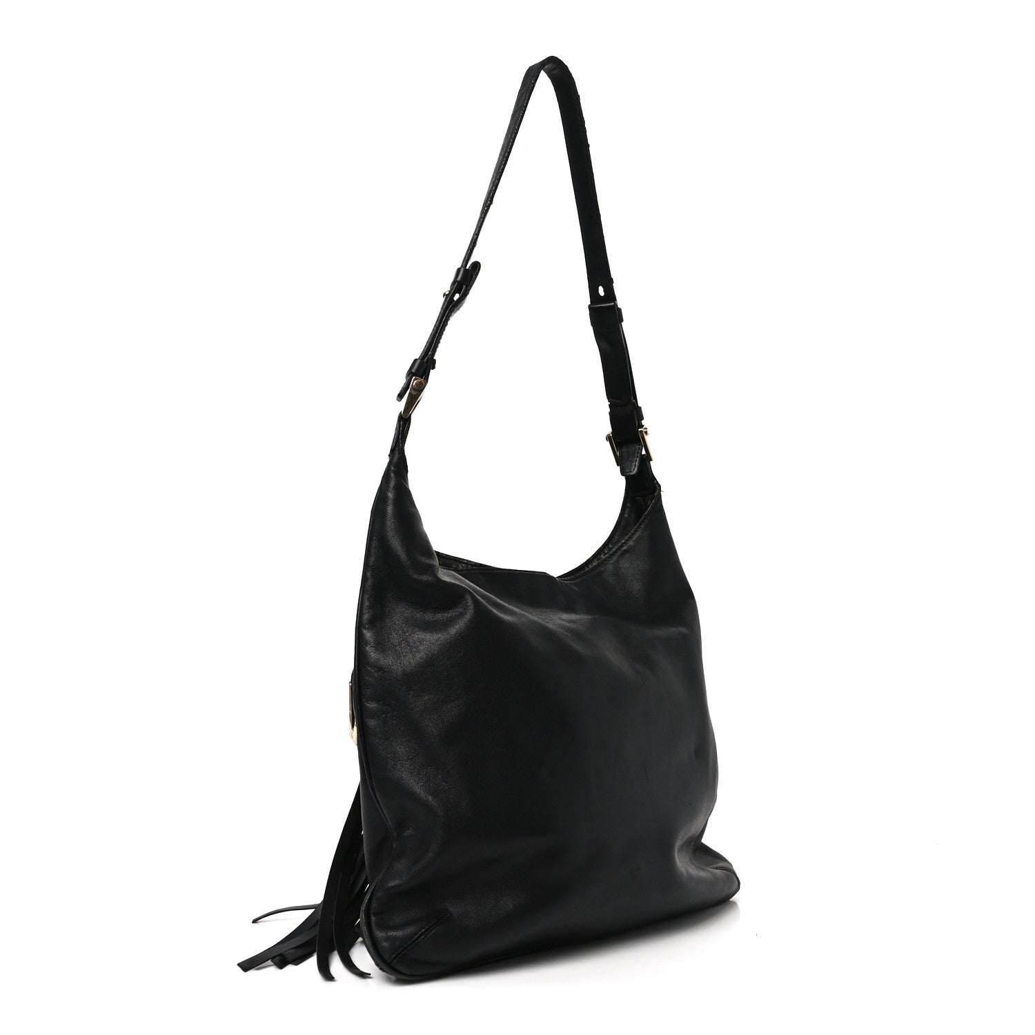 Calfskin Palazzo Fringe Shoulder Bag Black