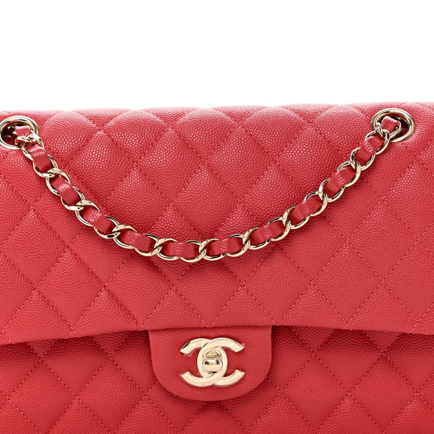 Caviar Quilted Medium Double Flap Red
