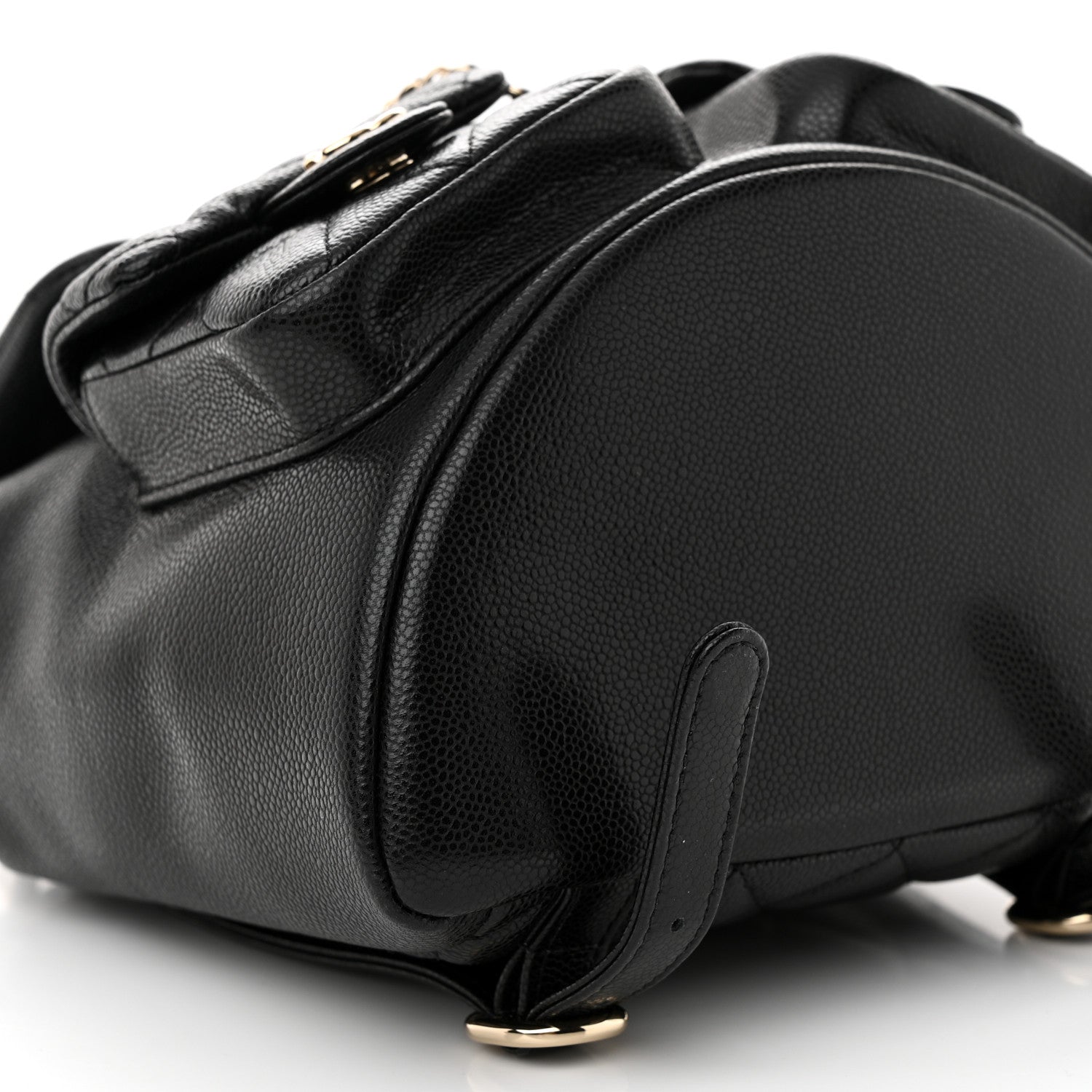 Shiny Caviar Quilted Medium Duma Pockets Drawstring Backpack Black