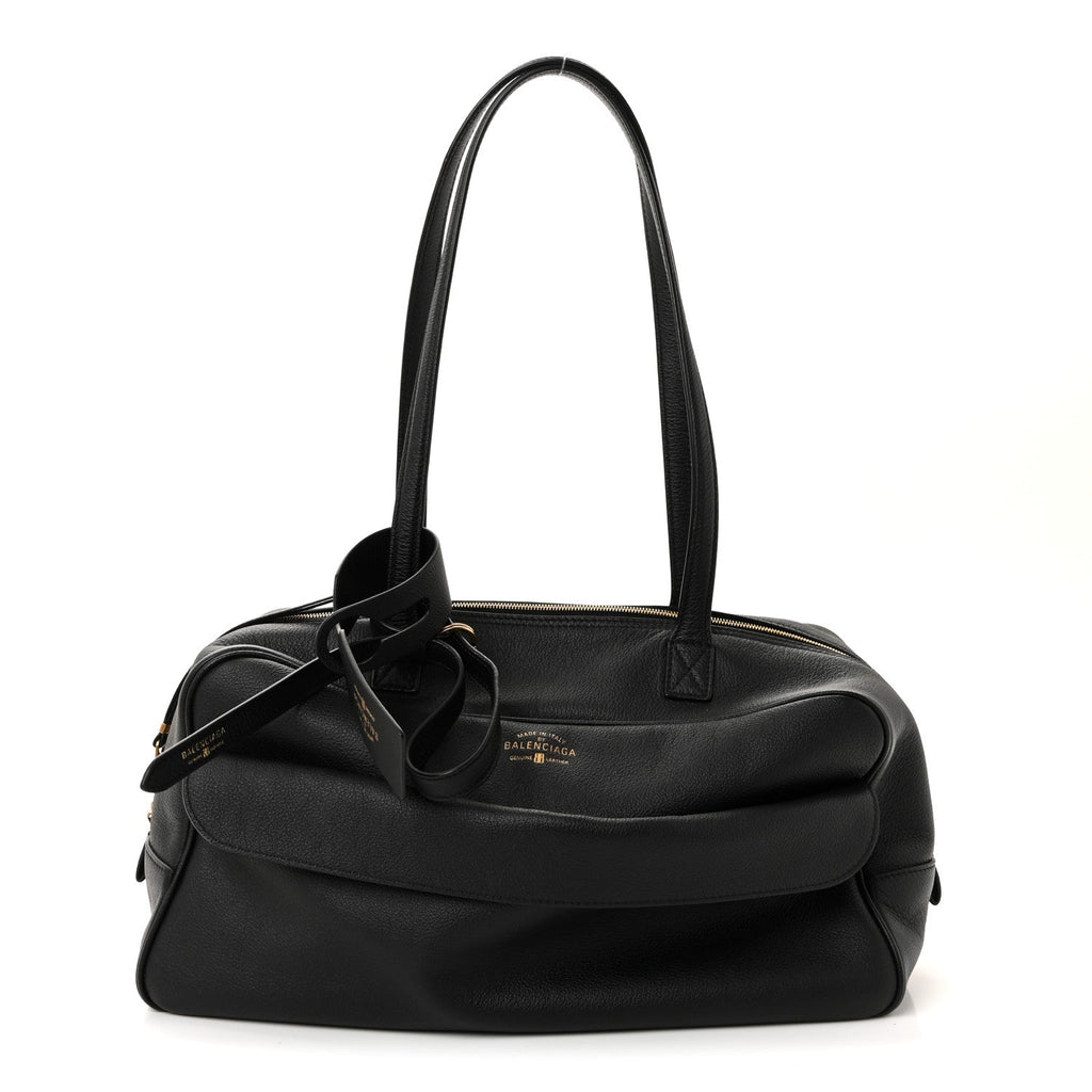 Grained Calfskin Medium Carrie Bowling Bag Black