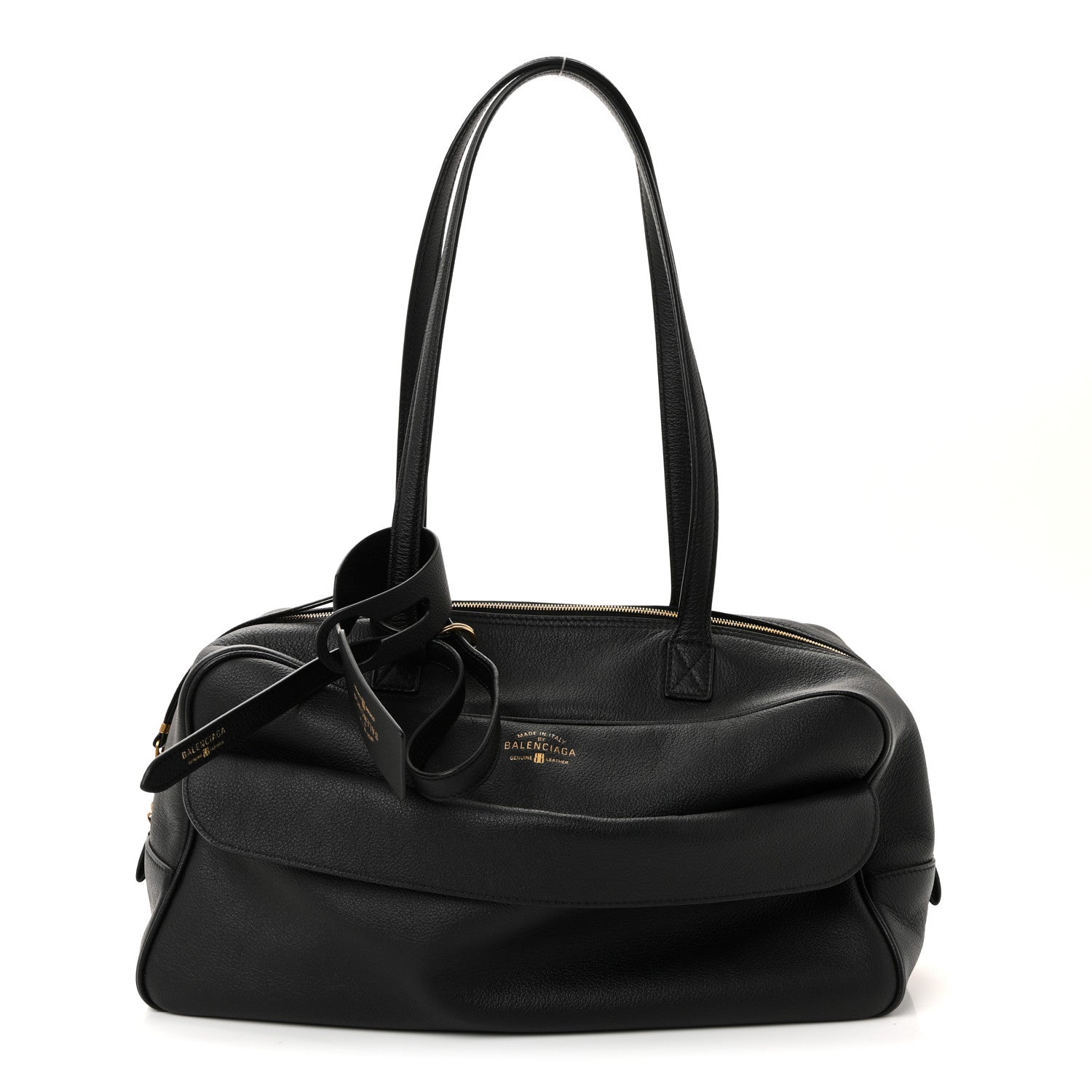 Grained Calfskin Medium Carrie Bowling Bag Black