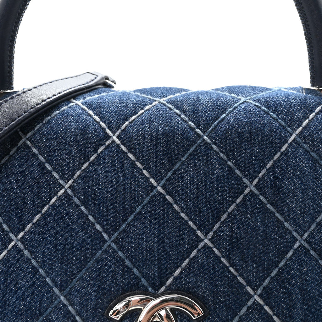 Denim Quilted Small Coco Handle Flap Blue