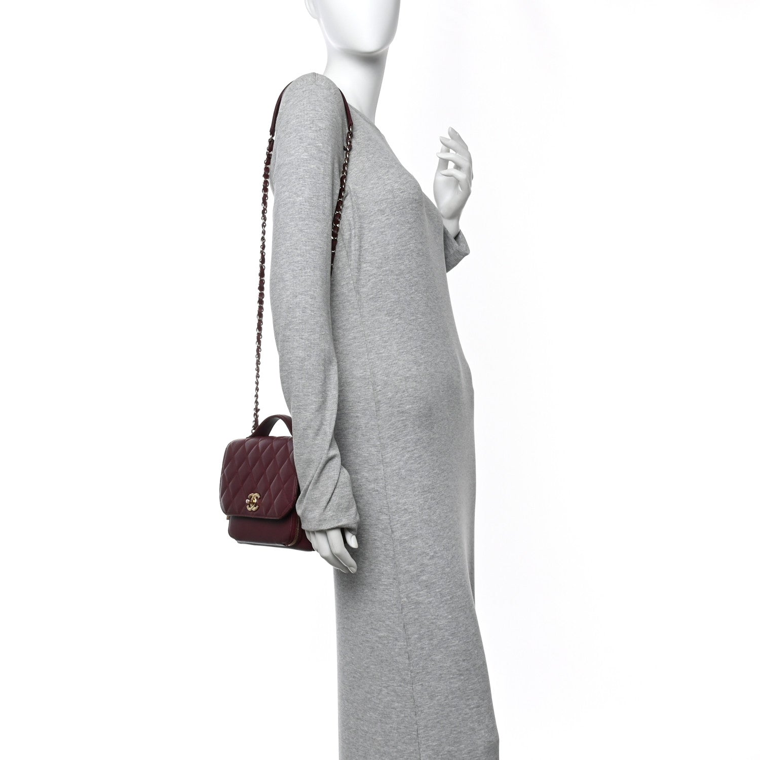 Caviar Quilted Small Business Affinity Flap Burgundy