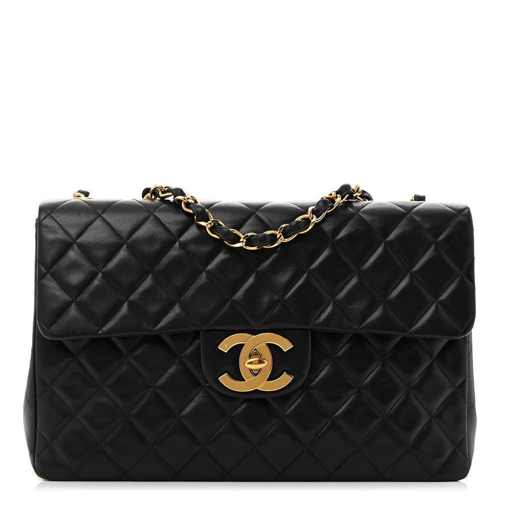 Lambskin Quilted XL Jumbo Single Flap Black