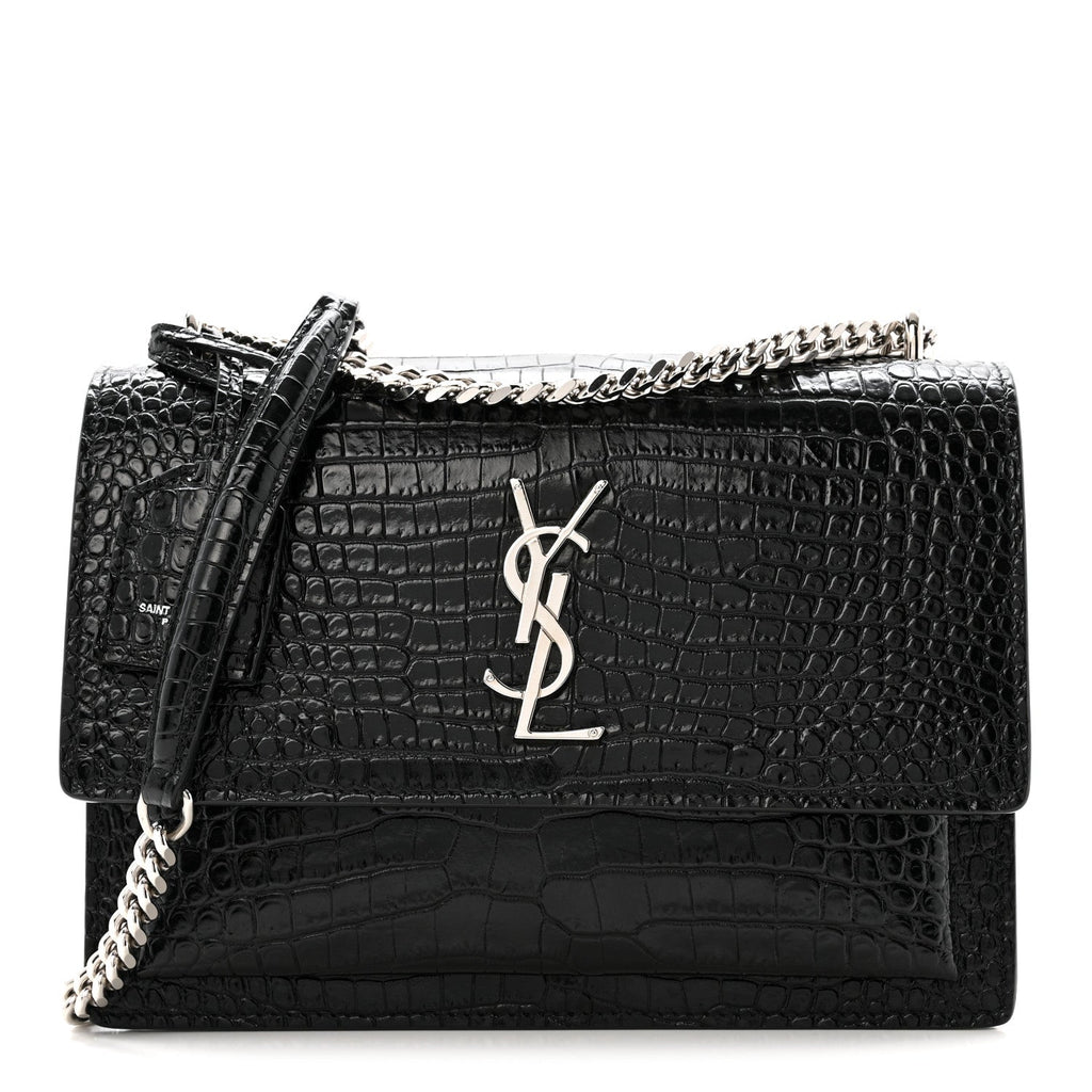 Calfskin Crocodile Embossed Medium Monogram Sunset Black