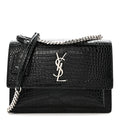 Calfskin Crocodile Embossed Medium Monogram Sunset Black