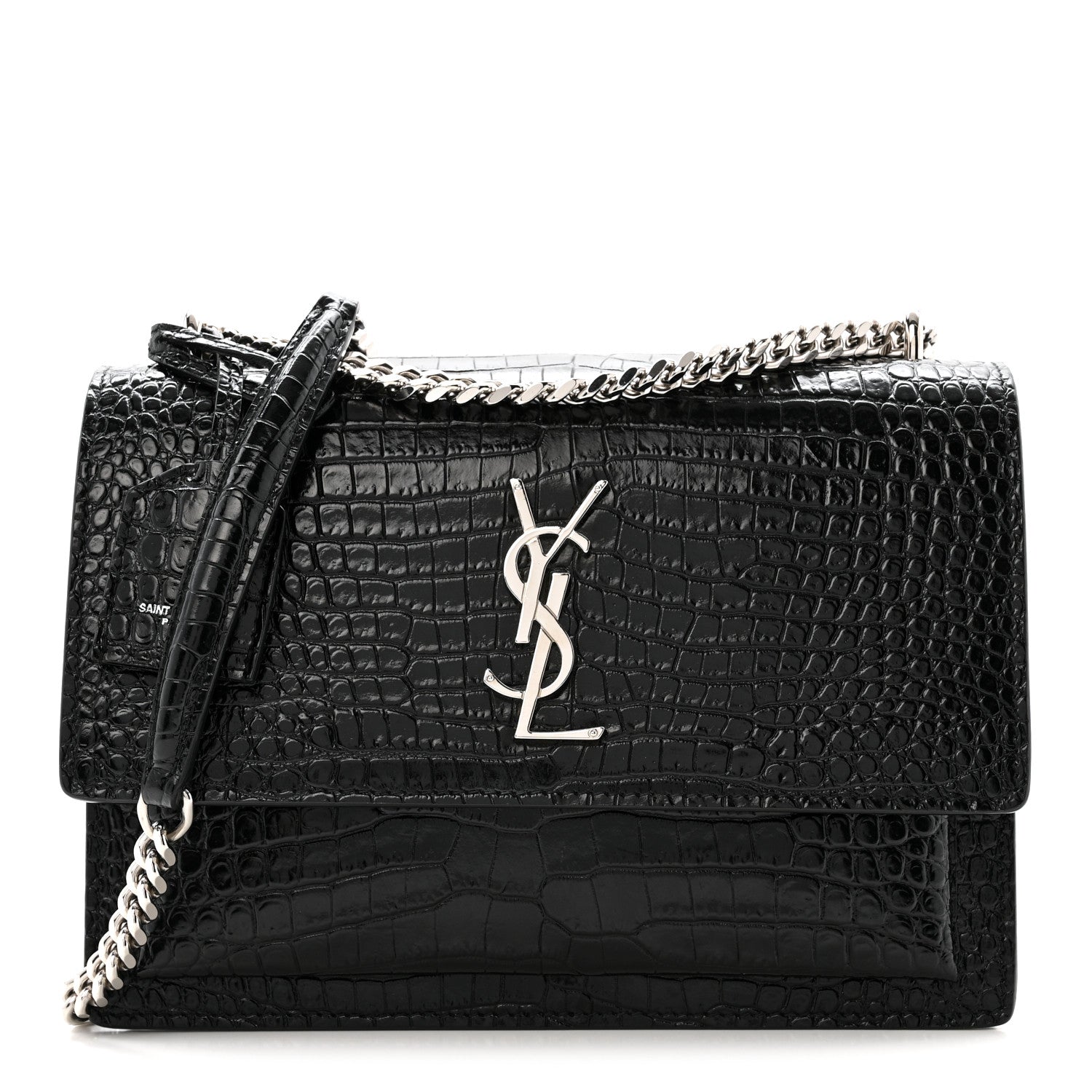 Calfskin Crocodile Embossed Medium Monogram Sunset Black